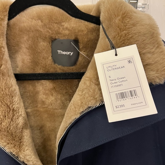NWT!!! Theory utility outerwear navy ocean REAL shearling lamb fur - Picture 6 of 13